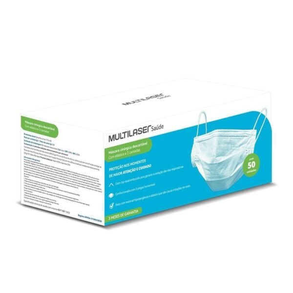 Máscara Descartável De Proteção Facial Tripla Cx C/ 50 Pçs - Multilaser